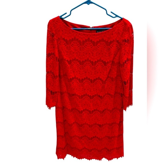 Jessica Howard Woman’s Red Lace 3/4 Sleeve Dress Size 14 - Picture 1 of 3